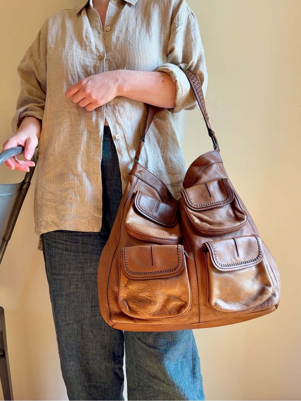 Banana Republic - Brown Pebbled Leather Shoulder/Hobo Bag, Pockets!